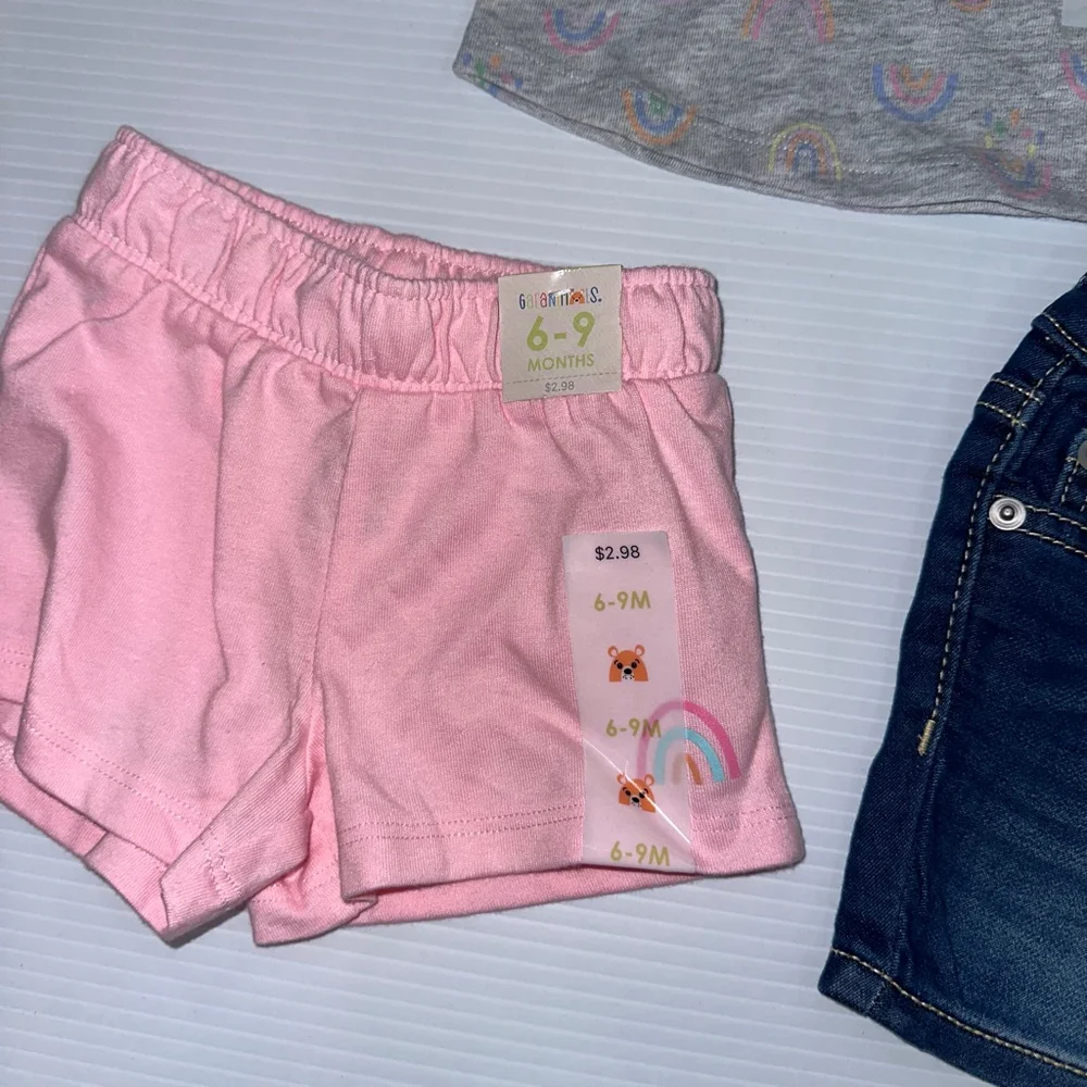 Baby Girl Garanimals Children’s Place Pink 2 shorts 1 shirt NWT 6-9 M Lot NEW